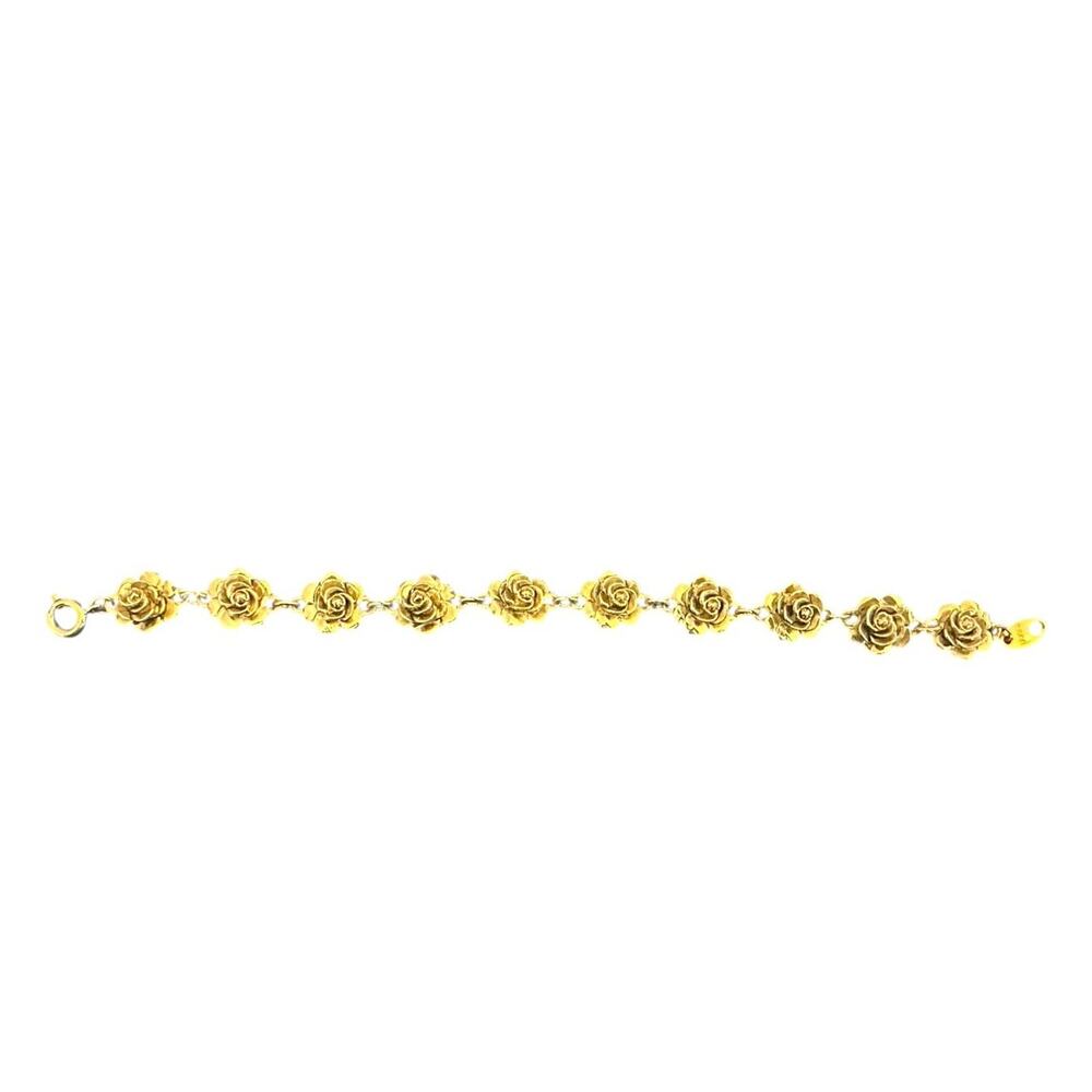 Vintage Avon Rose Link Chain Bracelet Flower Antiqued Gold Tone 7.5 In EUC
